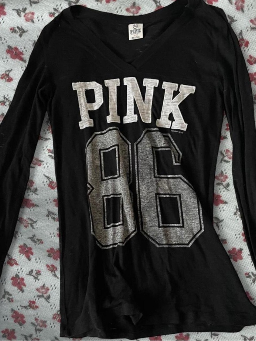 Victoria's Secret Black Graphic Pullover with White Appliqué